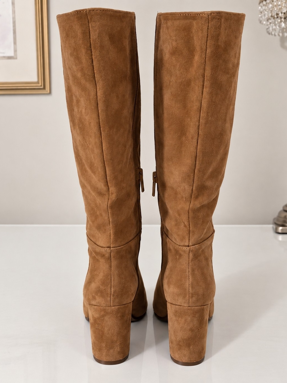 Steve Madden Women’s 7.5 Tan Leather Knee High Platform Boots Chunky Heel - Picture 4 of 13